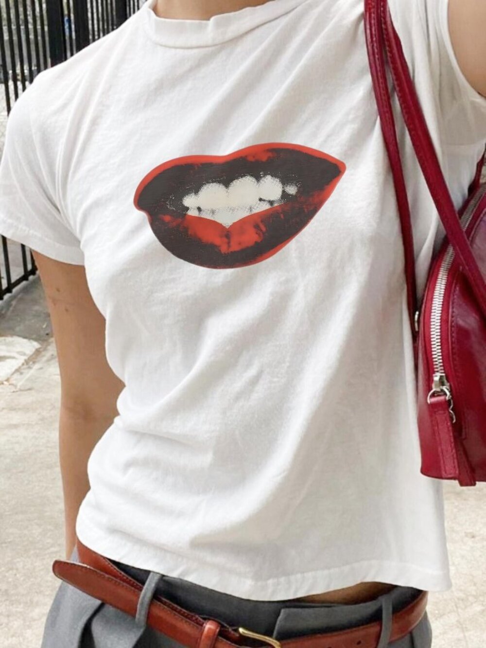 Y2K Graphic Baby Tee | Retro Lips Print T-Shirt | Cute Coquette Aesthetic Top